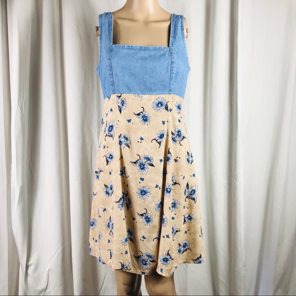 Grass Rags 90’s Vintage Denim & Floral Mini Dress